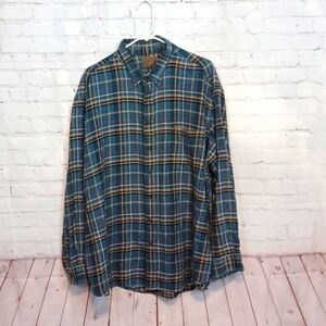 Mens  St Johns Bay Heavy Blue Yellow‎ Flannel Checkered Long Sleeve Shirt